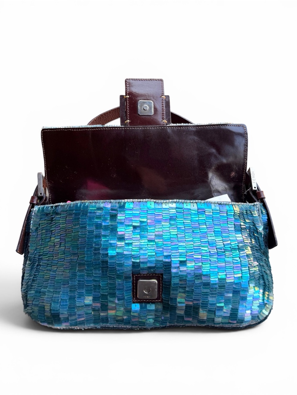 Rare Vintage Fendi Blue Iridescent Sequin Beaded Baguette - Picture 6 of 9